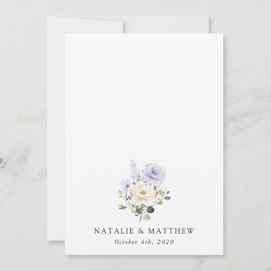 Paarse bloemen, witte bloemen, groen, bruiloft save the date (Achterkant)
