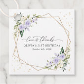 Paarse bloemen, witte bloemen, groen, verjaardag bedankjes labels (Voorkant)