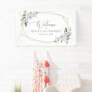 Paarse Bloemen, Witte Bloemen, Verjaardags Welkom Spandoek