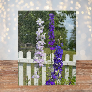 Paarse Bloemen Witte Hek Foto, Aangepaste Schattig Legpuzzel