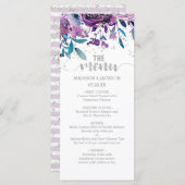 Paarse Bloemen & Zilver Confetti Bruiloft Menu (Voorkant / Achterkant)