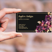 Paarse bloemen zwart visitekaartje