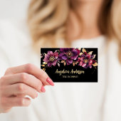 Paarse bloemen zwart visitekaartje