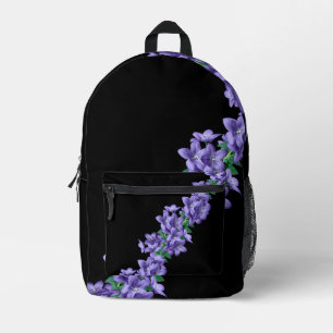 Paarse Bloemen Zwarte Rugzak