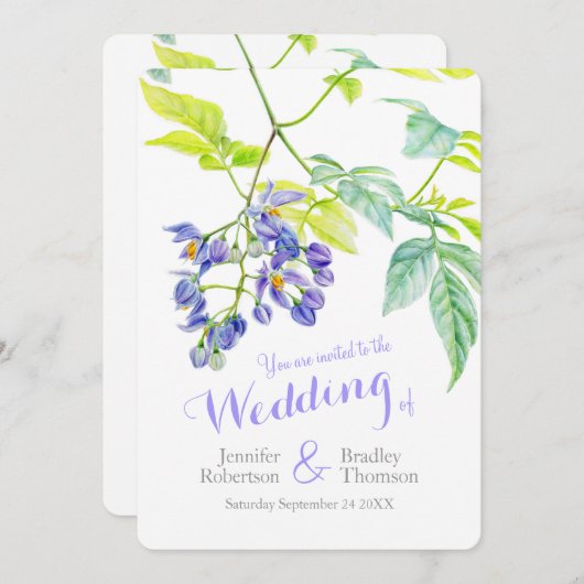 Paarse bloemenaardappel creeper waterverf bruiloft kaart (Voorkant / Achterkant)