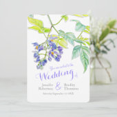 Paarse bloemenaardappel creeper waterverf bruiloft kaart (Staand voorkant)