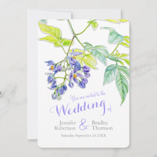 Paarse bloemenaardappel creeper waterverf bruiloft kaart (Voorkant)