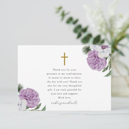  Paarse Bloemenbevestiging Dank u wel Bedankkaart (Staand voorkant)