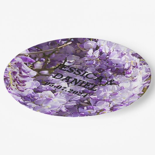 Paarse bloemenbloem met bloesem papieren bordje (Gekanteld)