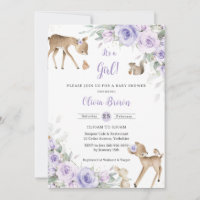 Paarse Bloemenbos Dieren Herten Baby shower