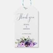 Paarse bloemenbruiloft dank u cadeaulabel (Voorkant)