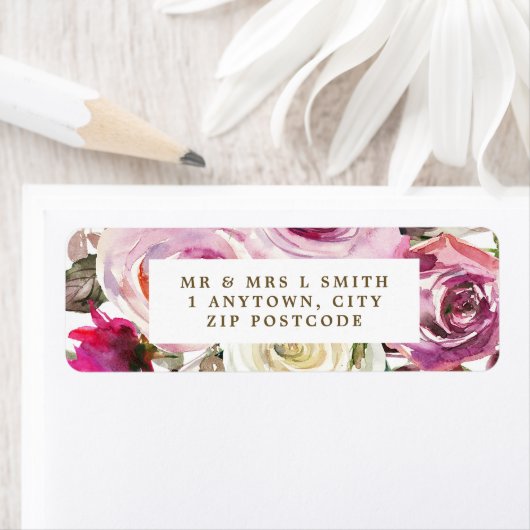 paarse bloemenbruiloft etc retour adreslabel etiket (Insitu)