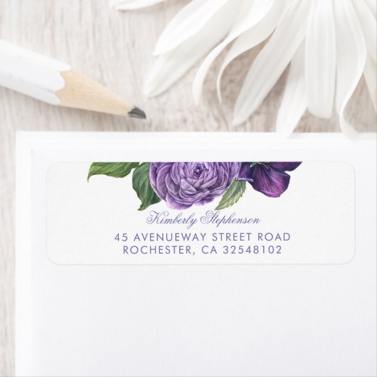 Paarse  bloemenbruiloft etiket (Insitu)
