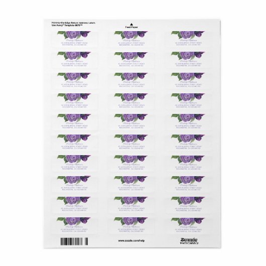 Paarse  bloemenbruiloft etiket (Full Sheet)