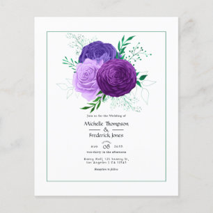 Paarse bloemenbruiloft flyer
