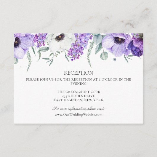Paarse bloemenbruiloft online receptie informatiekaartje (Voorkant)