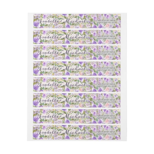 Paarse bloemenbruiloft wrap rond labels (Vel)