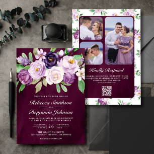 Paarse Bloemencode QR Code Donkere Moody Plum Brui Kaart