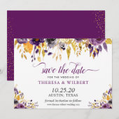 Paarse Bloemengoud Save the Date (Voorkant / Achterkant)