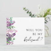 Paarse bloemengroen bruidsmeisje voorstel Kaart (Staand voorkant)