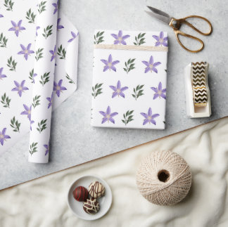  Paarse bloemengroene bladeren Boho Cadeaupapier