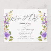 Paarse bloemenkalligrafie Bewaar de datum Aankondigingskaart (Voorkant)