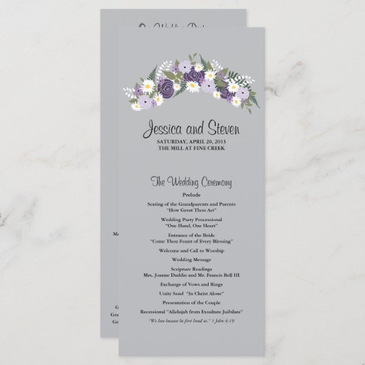 Paarse bloemenkrans | ceremonieprogramma programma (Voorkant / Achterkant)