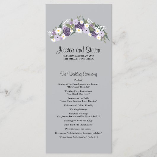 Paarse bloemenkrans | ceremonieprogramma programma (Voorkant)