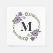 Paarse Bloemenkrans Monogram Trouwservetten Servetten (Voorkant)