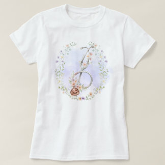 Paarse bloemenkrans stethoscoop t-shirt