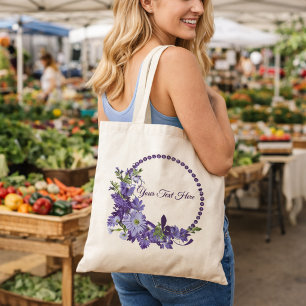 Paarse bloemenkranz Lentebloem met eigen tekst Tote Bag