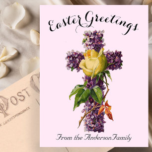 Paarse Bloemenkruis  Paasreligieus Briefkaart