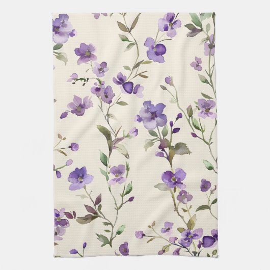 paarse bloemenlavendel theedoek (Verticaal)