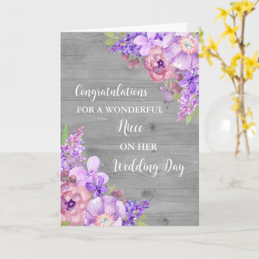 Paarse bloemennichtje trouwdag kaart (Gele Bloem)