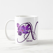  paarse bloemenNicole naam monogram