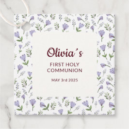 Paarse bloemenpatroon eerste communie bedankjes labels