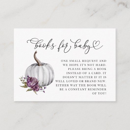 Paarse bloemenpompoen Baby shower Boekaanvraag Informatiekaartje (Voorkant)