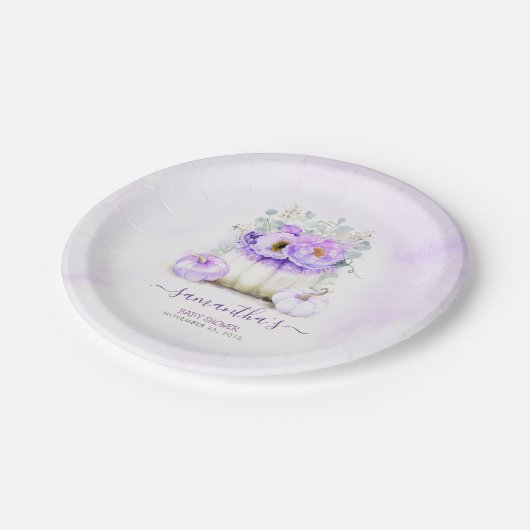 Paarse Bloemenpompoen herfst bruiloft Papieren Bordje (Gekanteld)