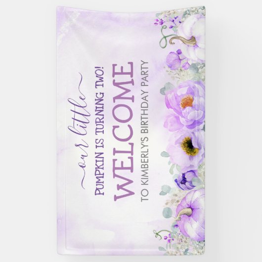 Paarse Bloemenpompoenen Herfst Verjaardagsfeest We Spandoek (Verticaal)