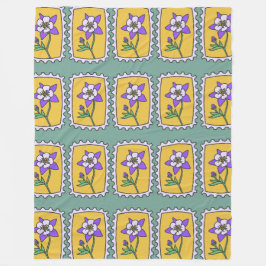 Paarse bloemenpostzegels fleece deken