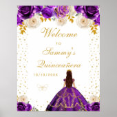 Paarse Bloemenprinses Quinceañera Welkom Poster (Voorkant)