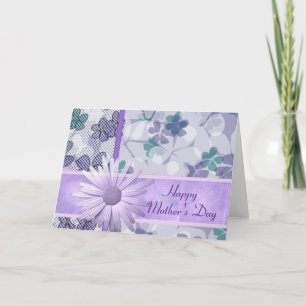 Paarse bloemenprint Happy moederdag Kaart