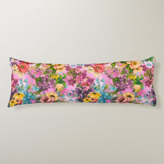 paarse bloemenroze lichaamskussen (Voorkant)