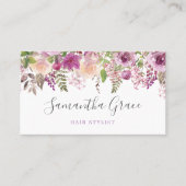 Paarse bloemenscript afspraakkaart voor kapper afsprakenkaartje (Voorkant)