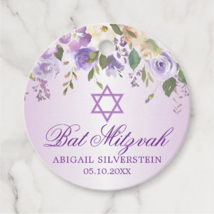 Paarse Bloemenster David Bat Mitzvah Dank u Bedankjes Labels