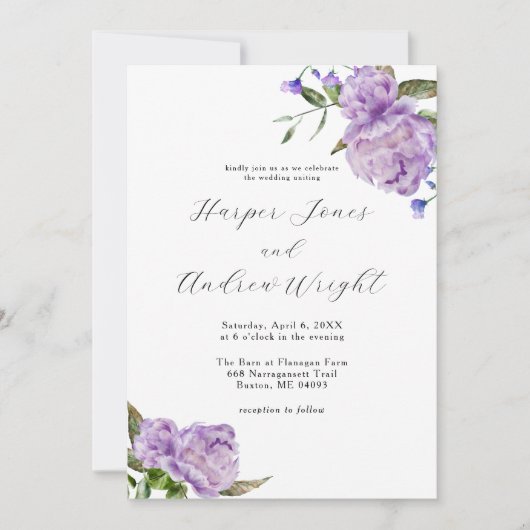 Paarse bloementuin bruiloft kaart (Voorkant)