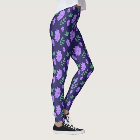 Paarse bloementuin print leggings (Rechts)