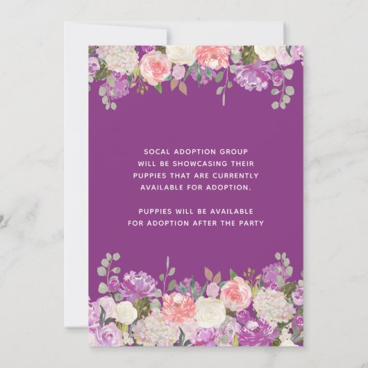 Paarse Bloementuin Puppy Party Verjaardag Goud Kaart (Achterkant)
