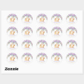 Paarse Bloemenuil Baby shower Dank u voor uw gunst Ronde Sticker (Vel)