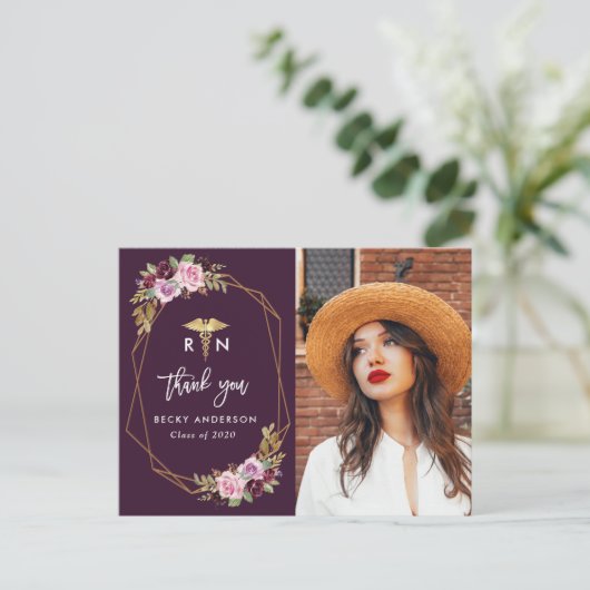 paarse bloemenverpleegschool afstuderen Dank u Briefkaart (Staand voorkant)